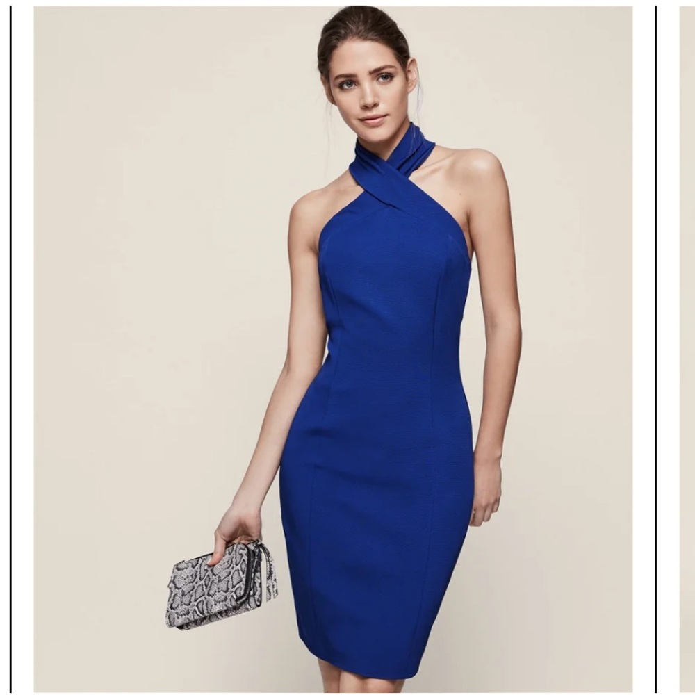REISS Zaira Halter Dress - Cobalt Blue
